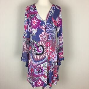 MSK Purple Pink Paisley Knit V Neck Shift Dress Large